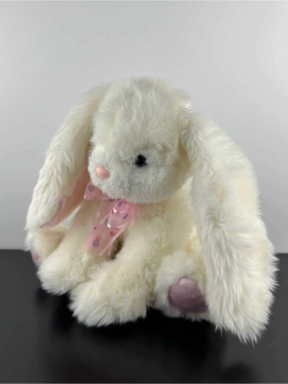 Russ Berrie Rare Hopscotch White Bunny Rabbit 11” Pink Polka Dot Bow Large Plush